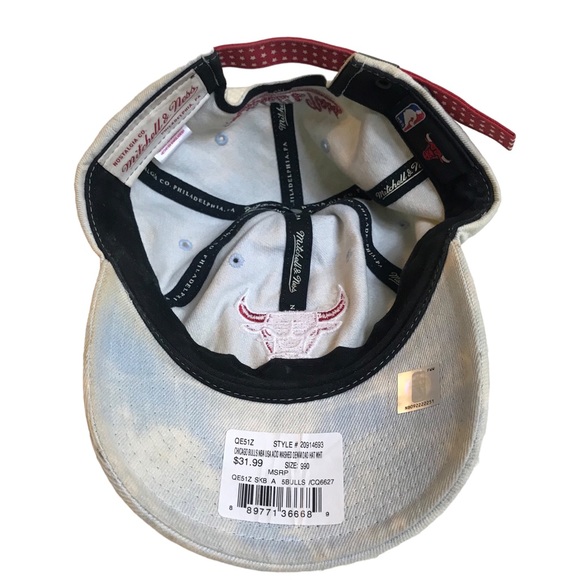 Chicago Bulls Hat Mitchell And Ness Adjustable Baseball Cap NBA Acid Wash Denim - Picture 7 of 13